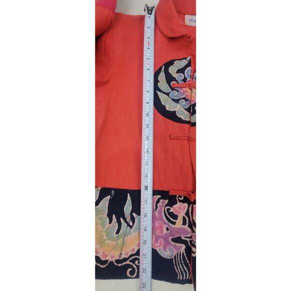 Vintage Boho Asian Festival Jacket Red Batik Dragon Pheonix Kimono Top Size M - Picture 10 of 10